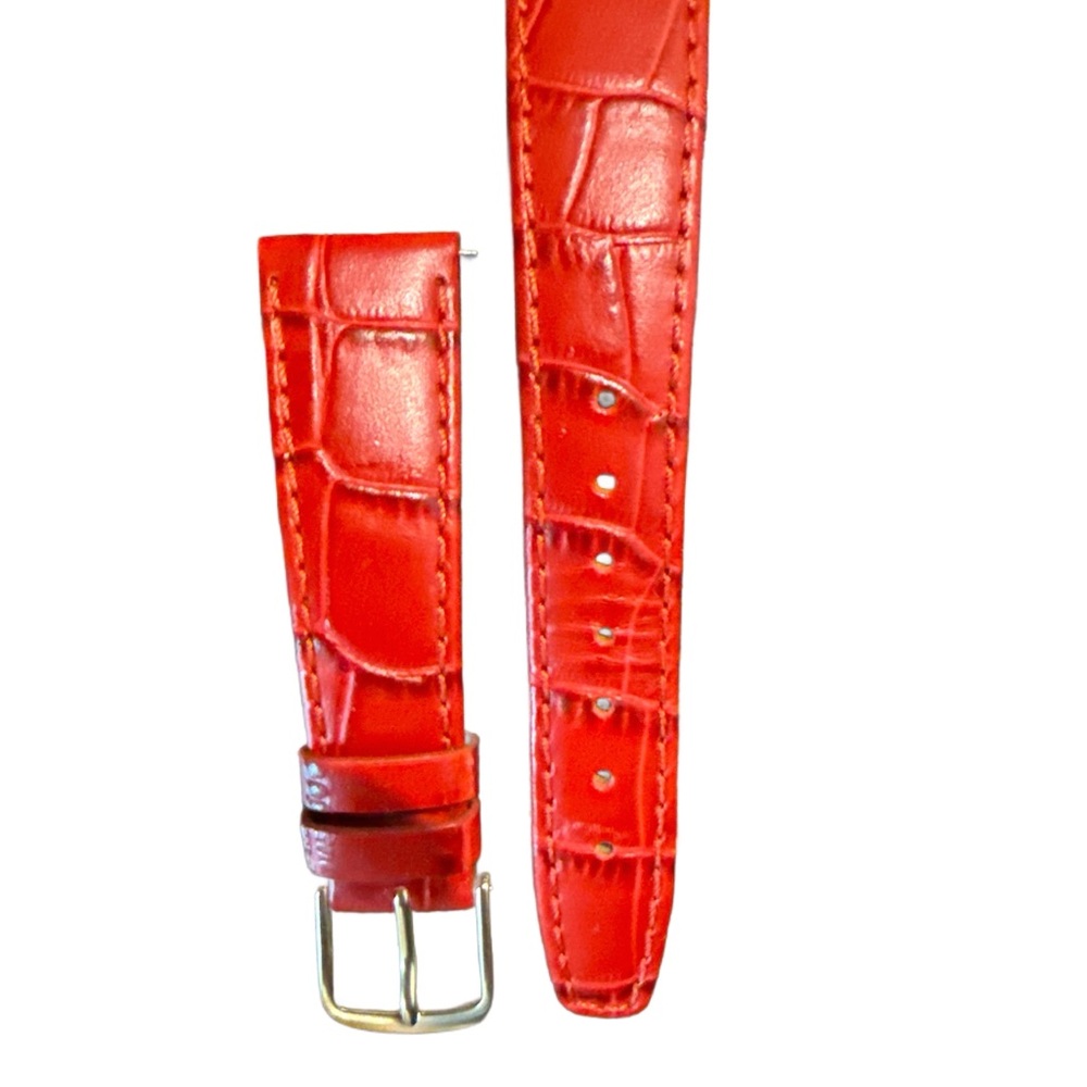 Red Croc-Embossed Leather Watch Strap - Women's